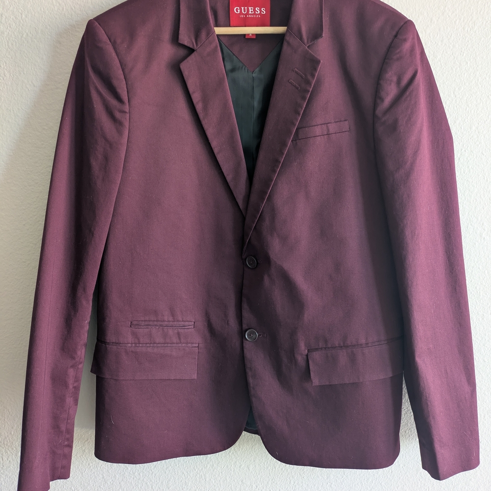GUESS Burgundy Suit Jacket Size Medium